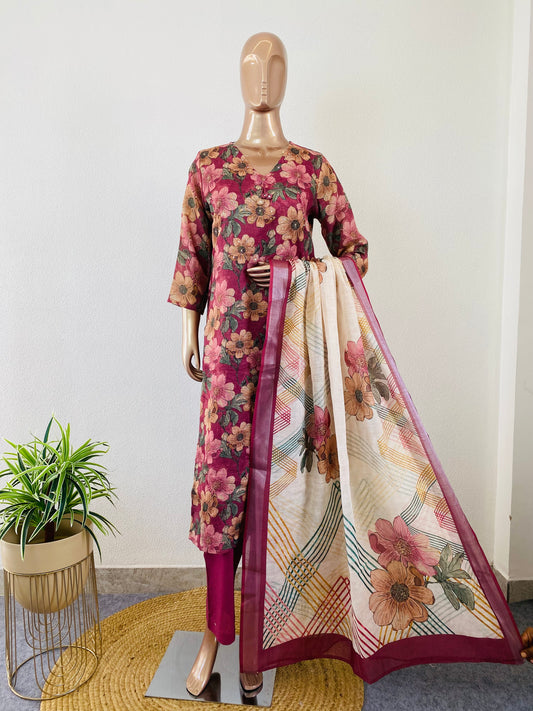 Floral Print Linen Suit Set