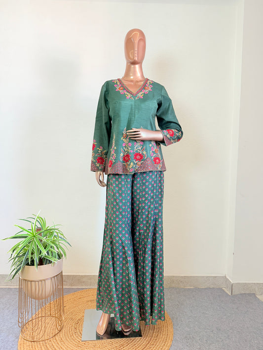 Silk Palalzzo and Top with Hand work