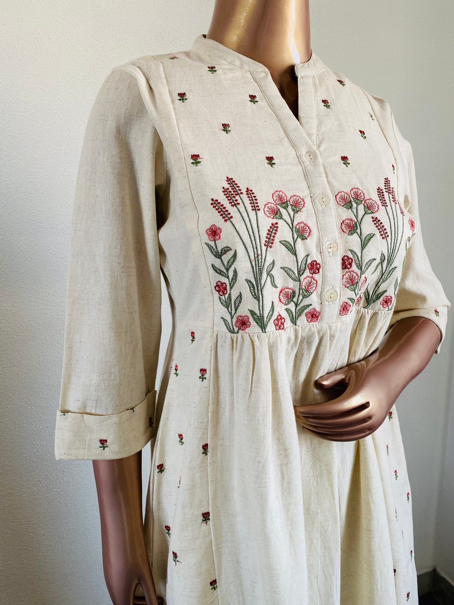 Cotton Flex Embroidered Kurta with Wide Pants