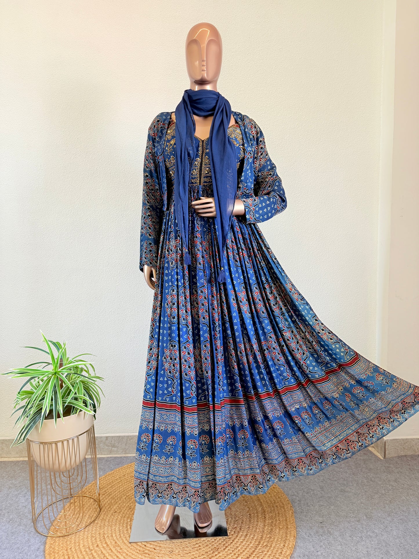 Ajrakh Print Gajji Silk Indowestern