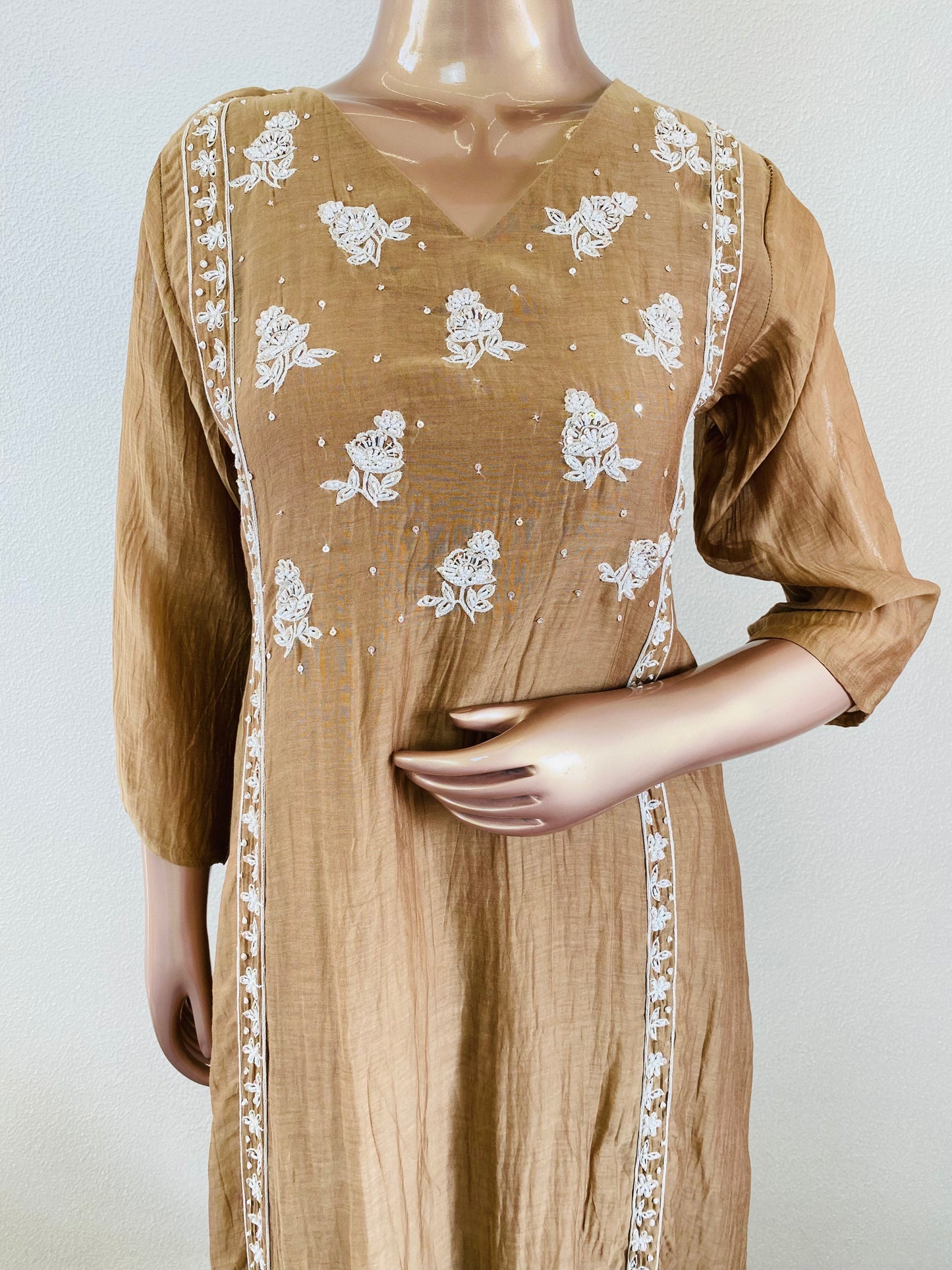 Hand Embroidered Mul Chanderi Frock Suit Set