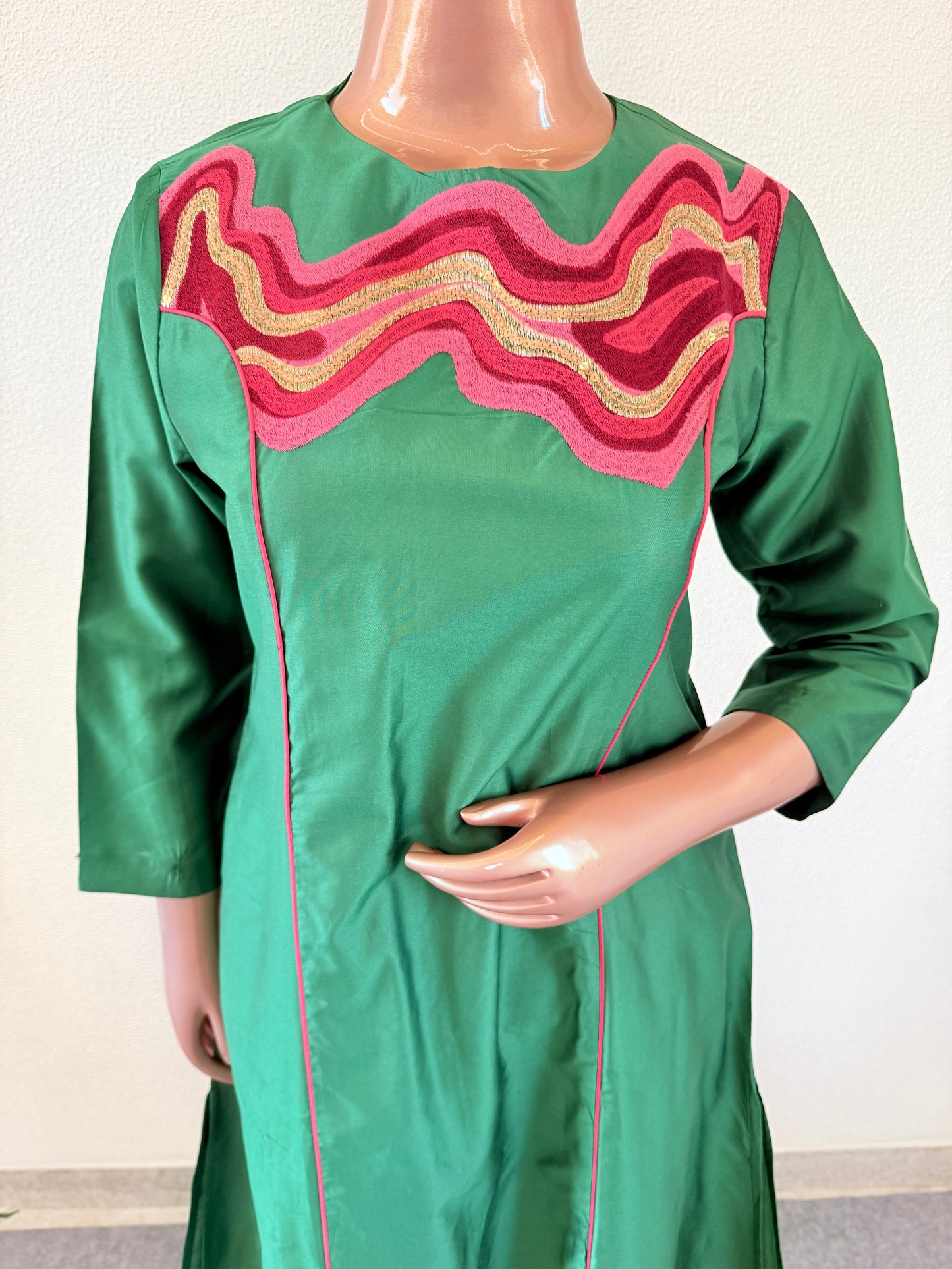 Silk Kurta Pant Set with Thread Work