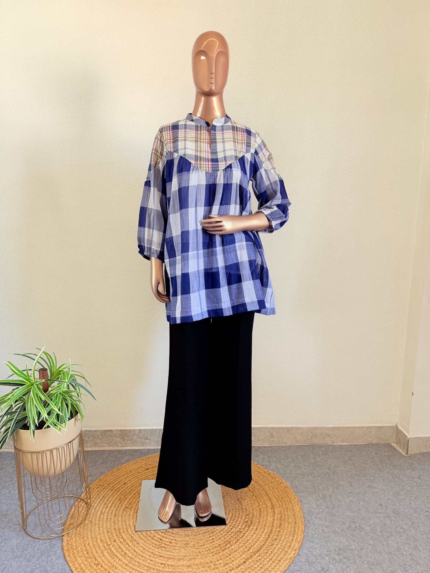 Checks print Handloom Mul Cotton Top