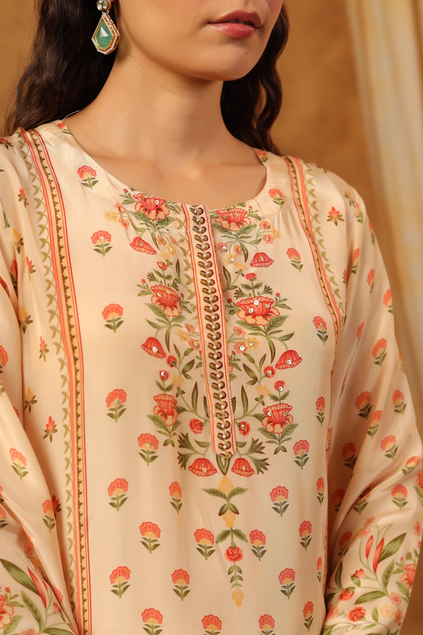 Pure Crepe Printed Long Kurta Pant Set