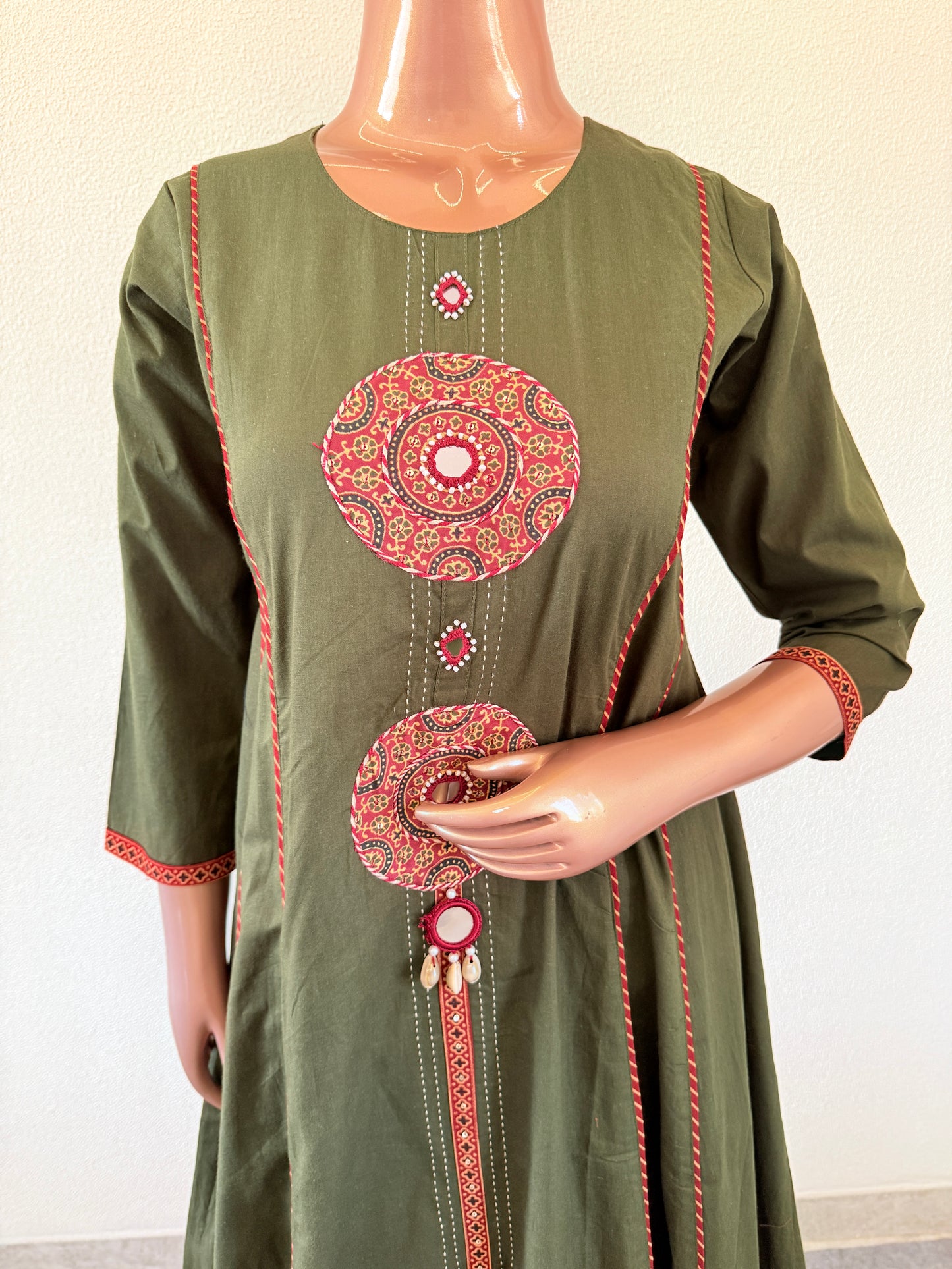 Patch Work A line suit Set with Ajrakh Print Dupatta