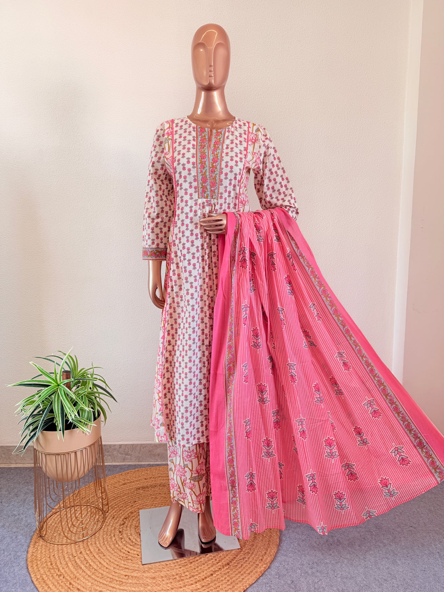 Pichwai Lotus Print Cotton Anarkali Suit Set