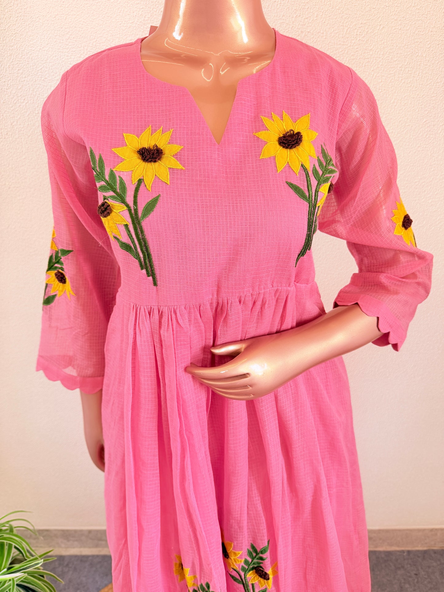 Kota Doria Tunic with Sunflower Applique Work
