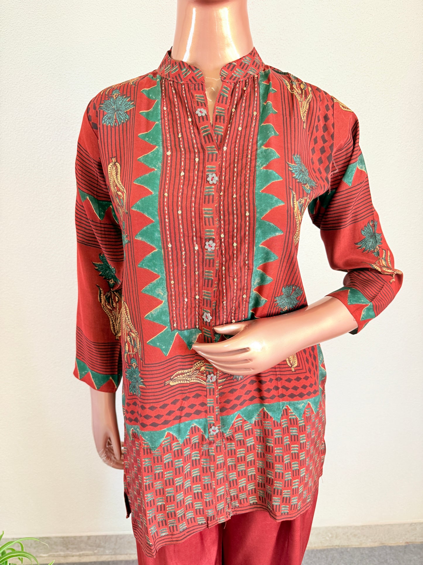 Rust Red Ajrakh Printed Coord Set
