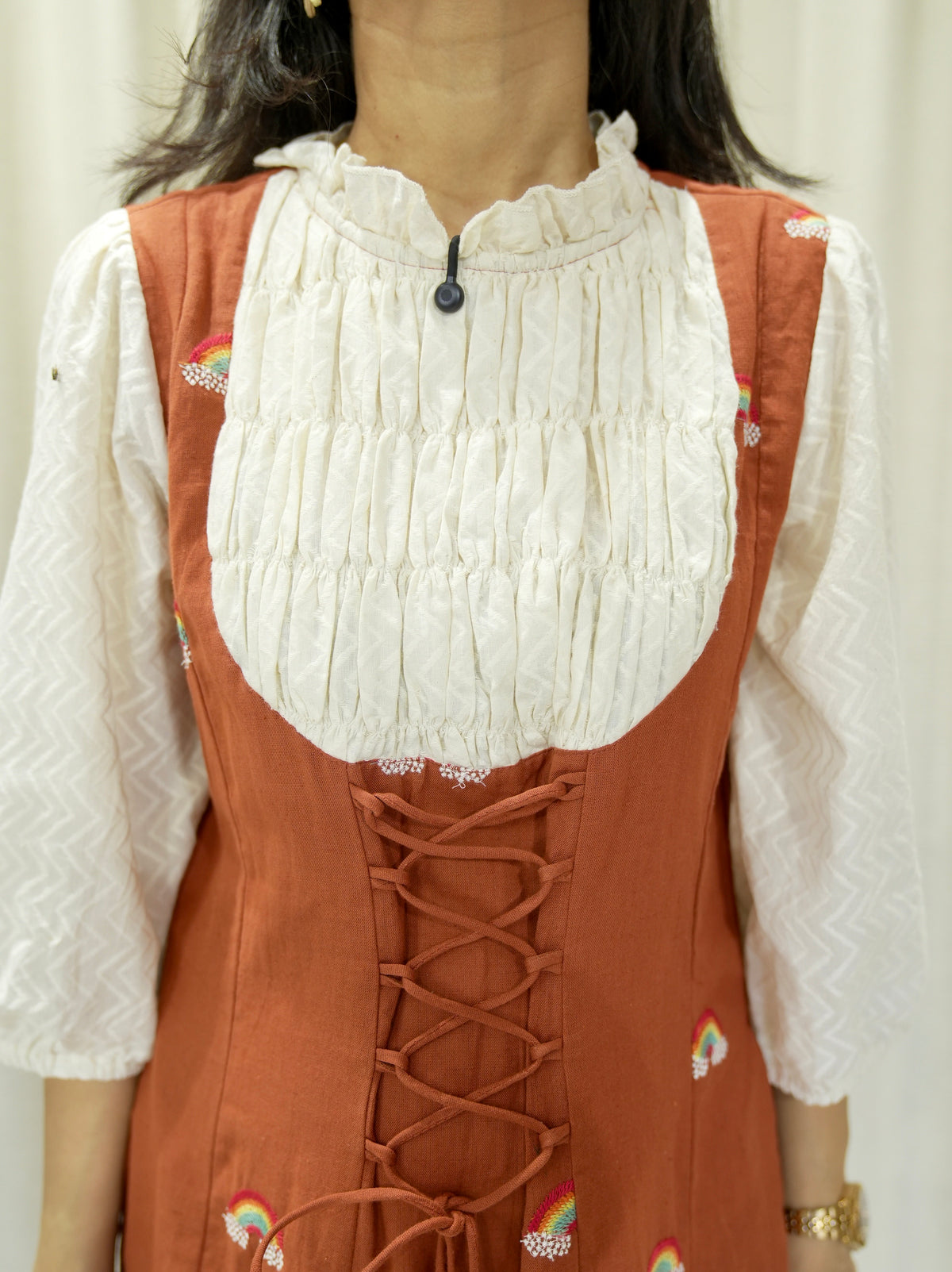 Cotton Flex Tunic with Smoking yoke and Rainbow Motifs