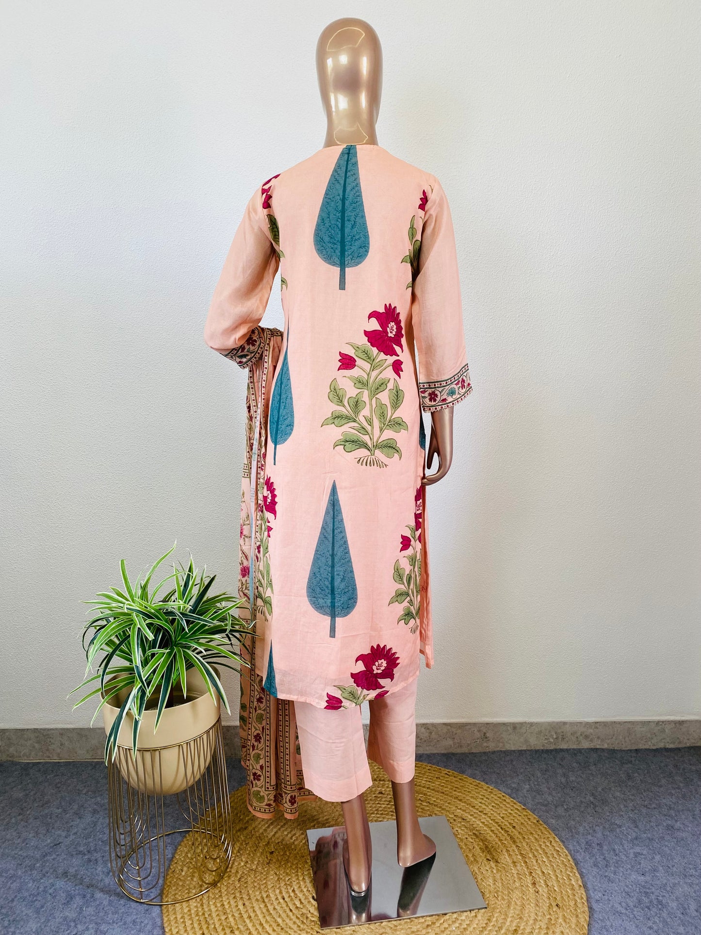 Cotton Suit With Block Print Bank and Dupatta