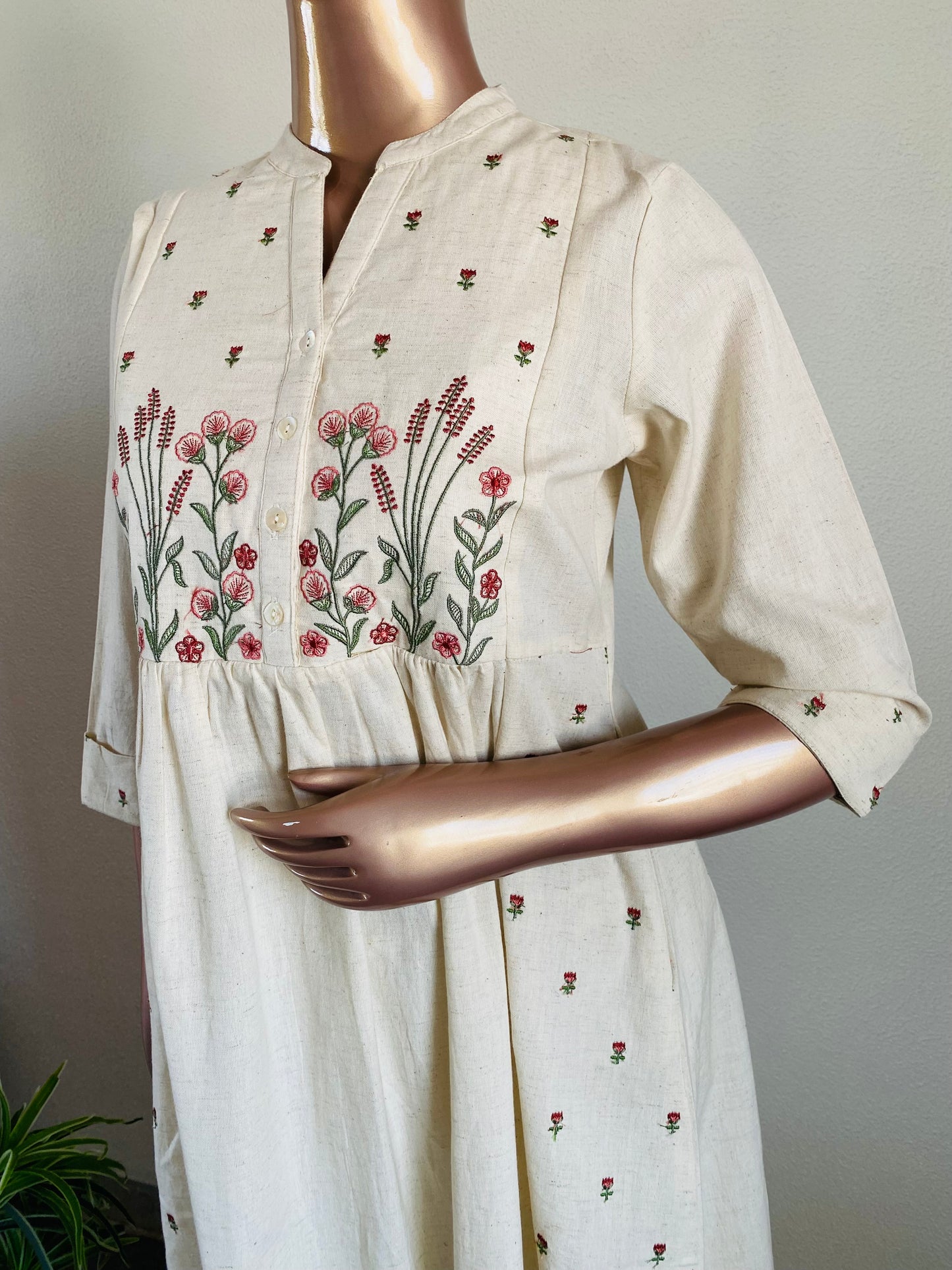 Cotton Flex Embroidered Kurta with Wide Pants