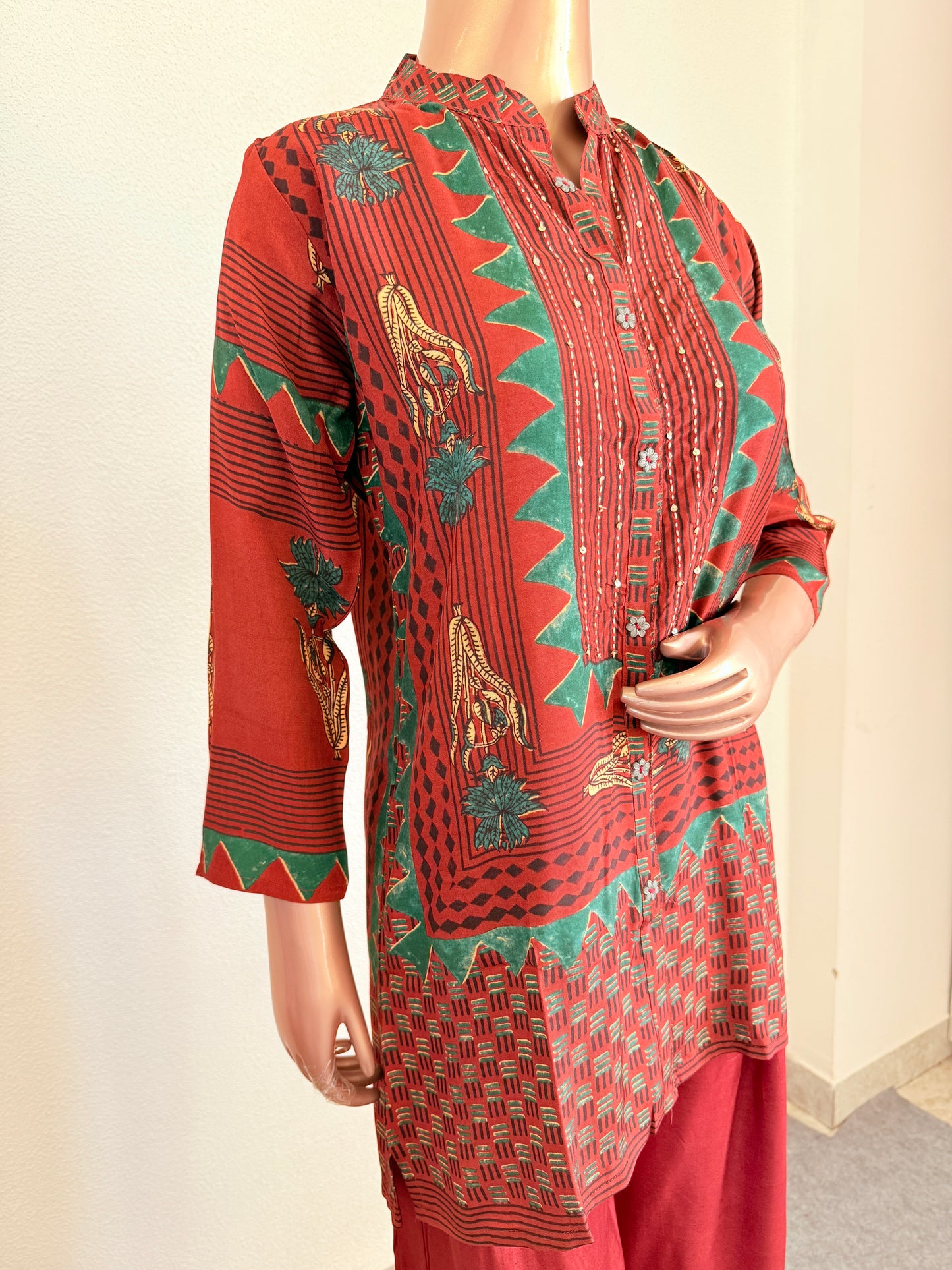 Rust Red Ajrakh Printed Coord Set