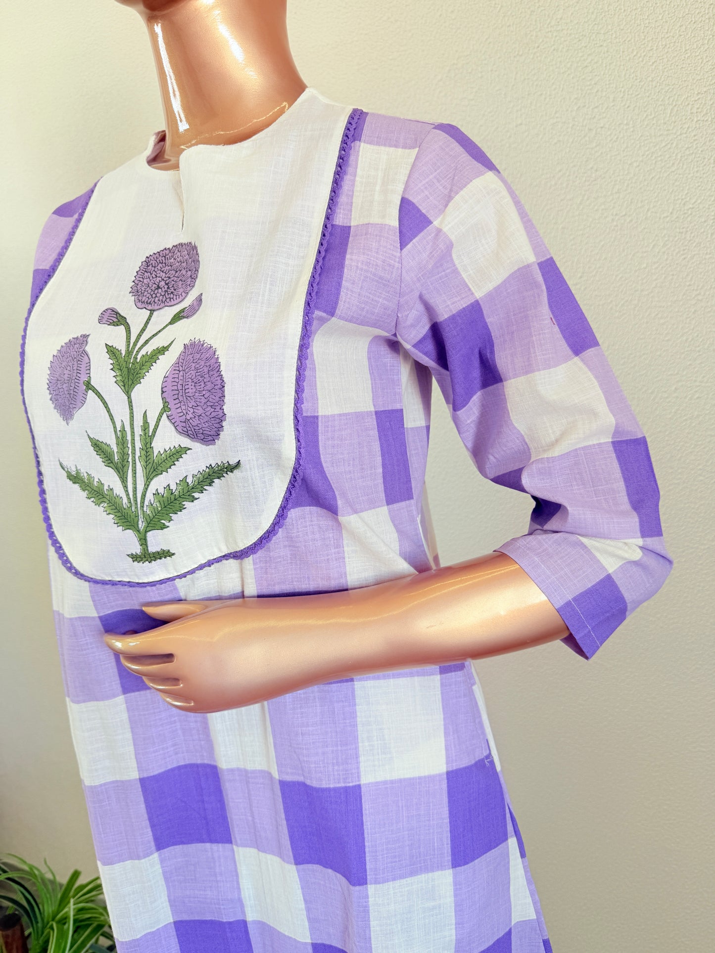 Check Print Cotton Suit Set -Lavender