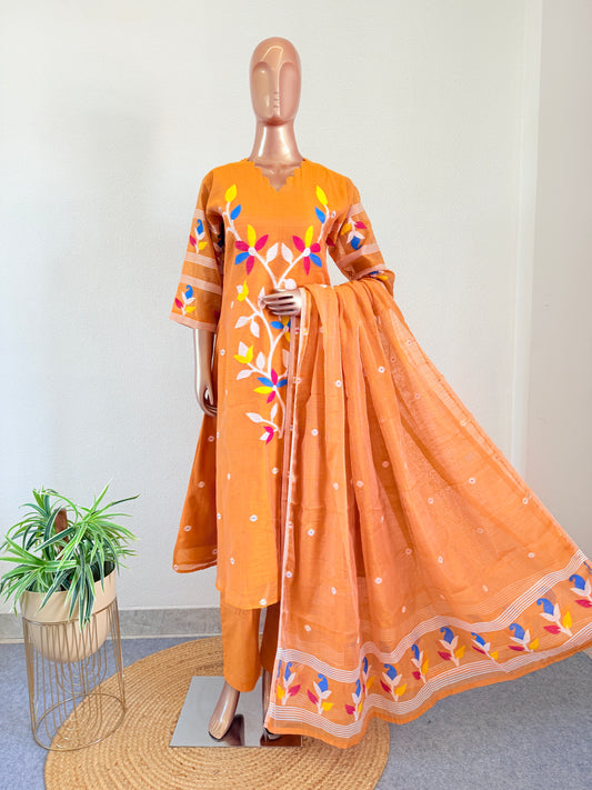 Jamdani  A Line Suit Set with Scalloped Neckline