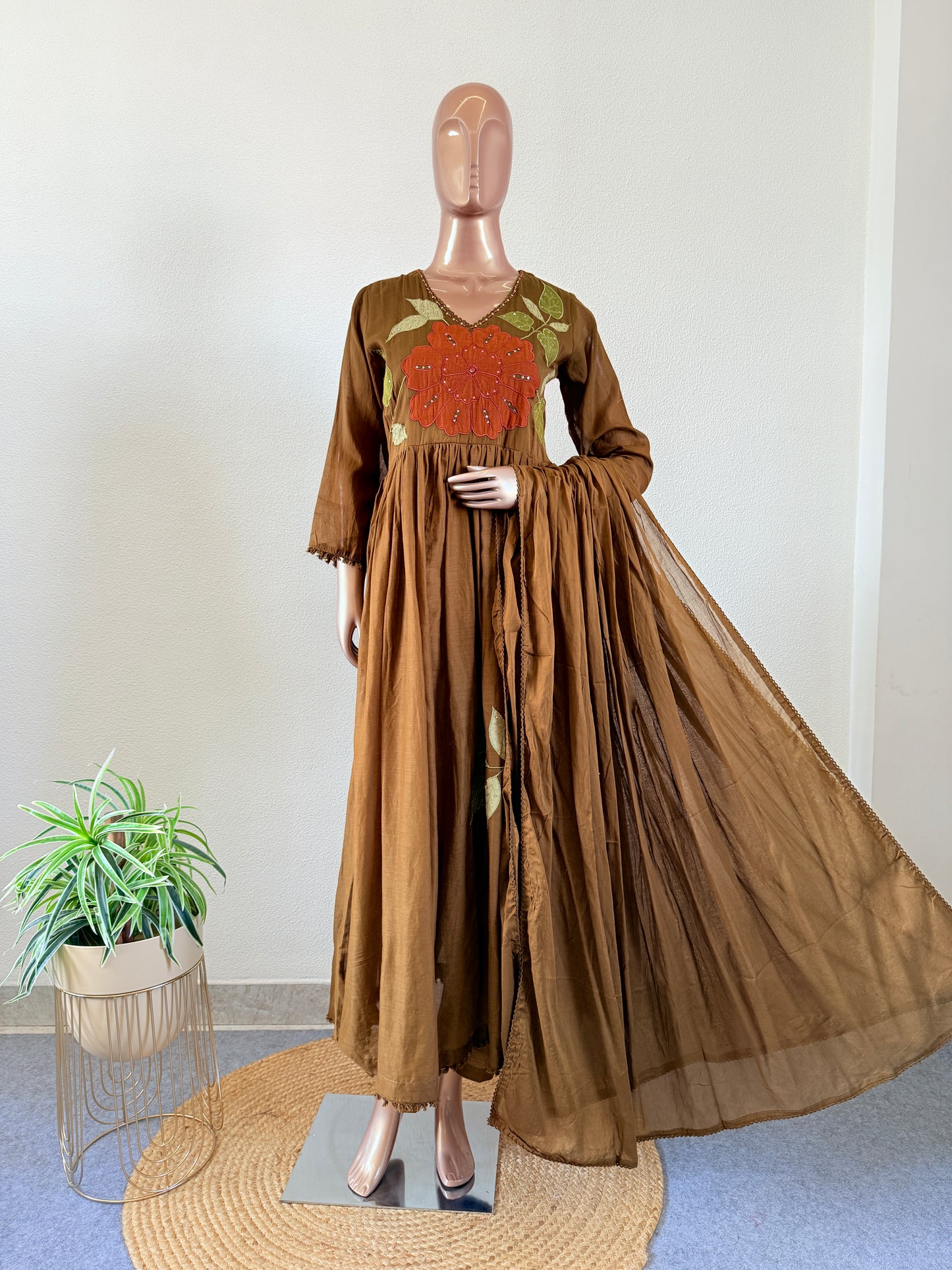 Maati Mul Frock Suit with Appliqué Work