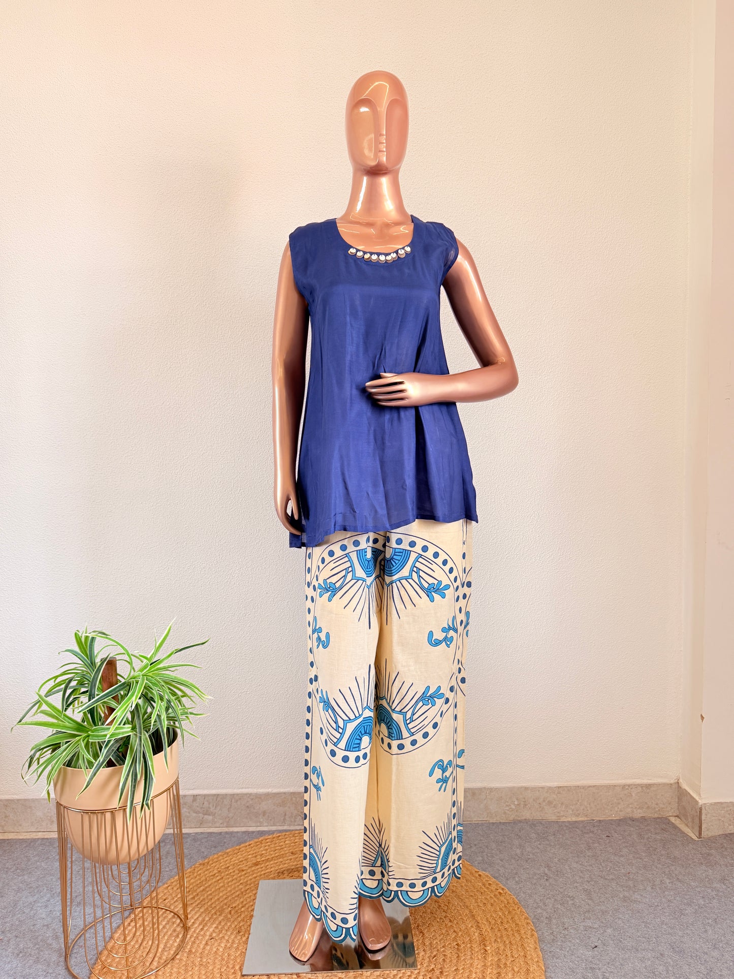 Muslin Long jacket Top with Printed Flex Wide Pants