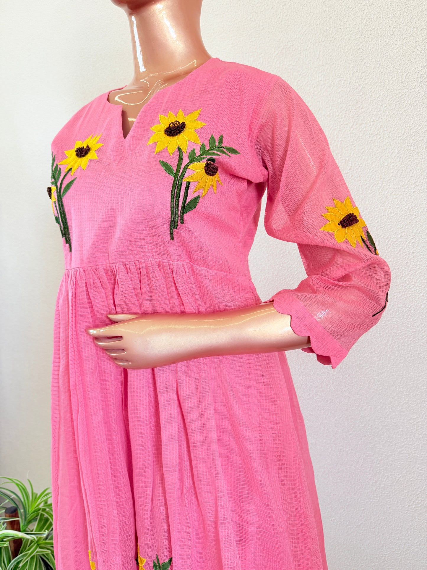 Kota Doria Tunic with Sunflower Applique Work