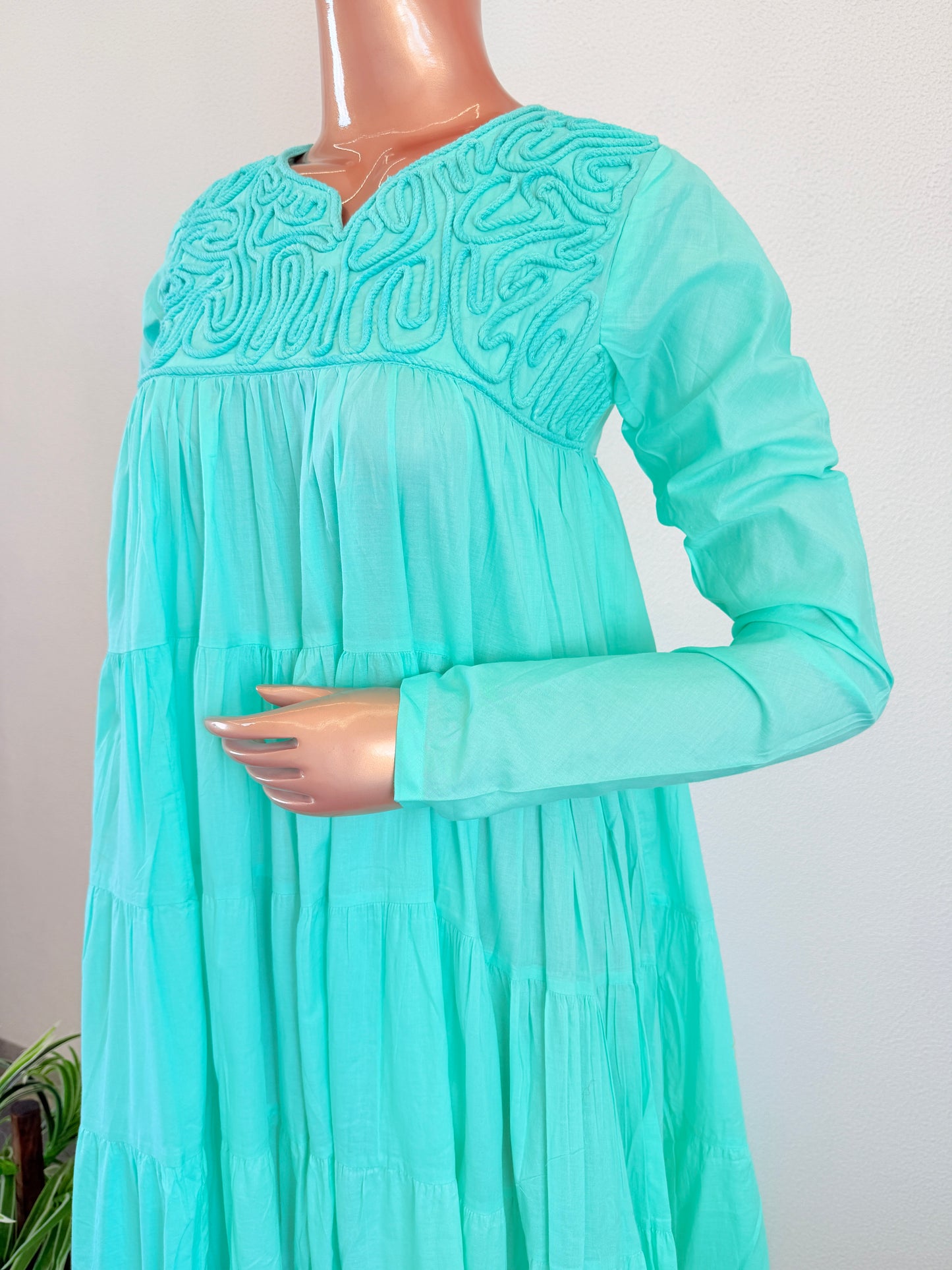 Dori Embroidered Tiered Tunic- Aqua Blue