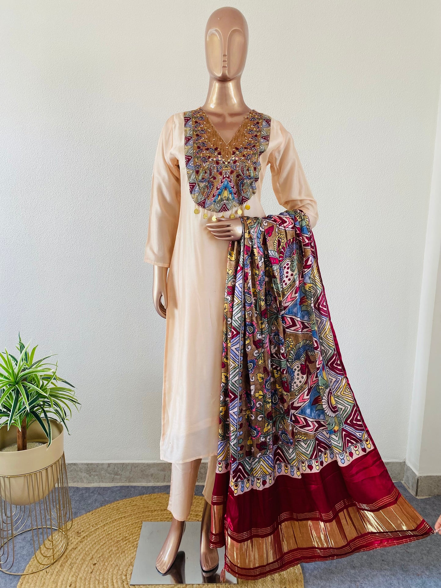 Silk Suit with Gajji Silk Yoke and Lagdi Patta Dupatta