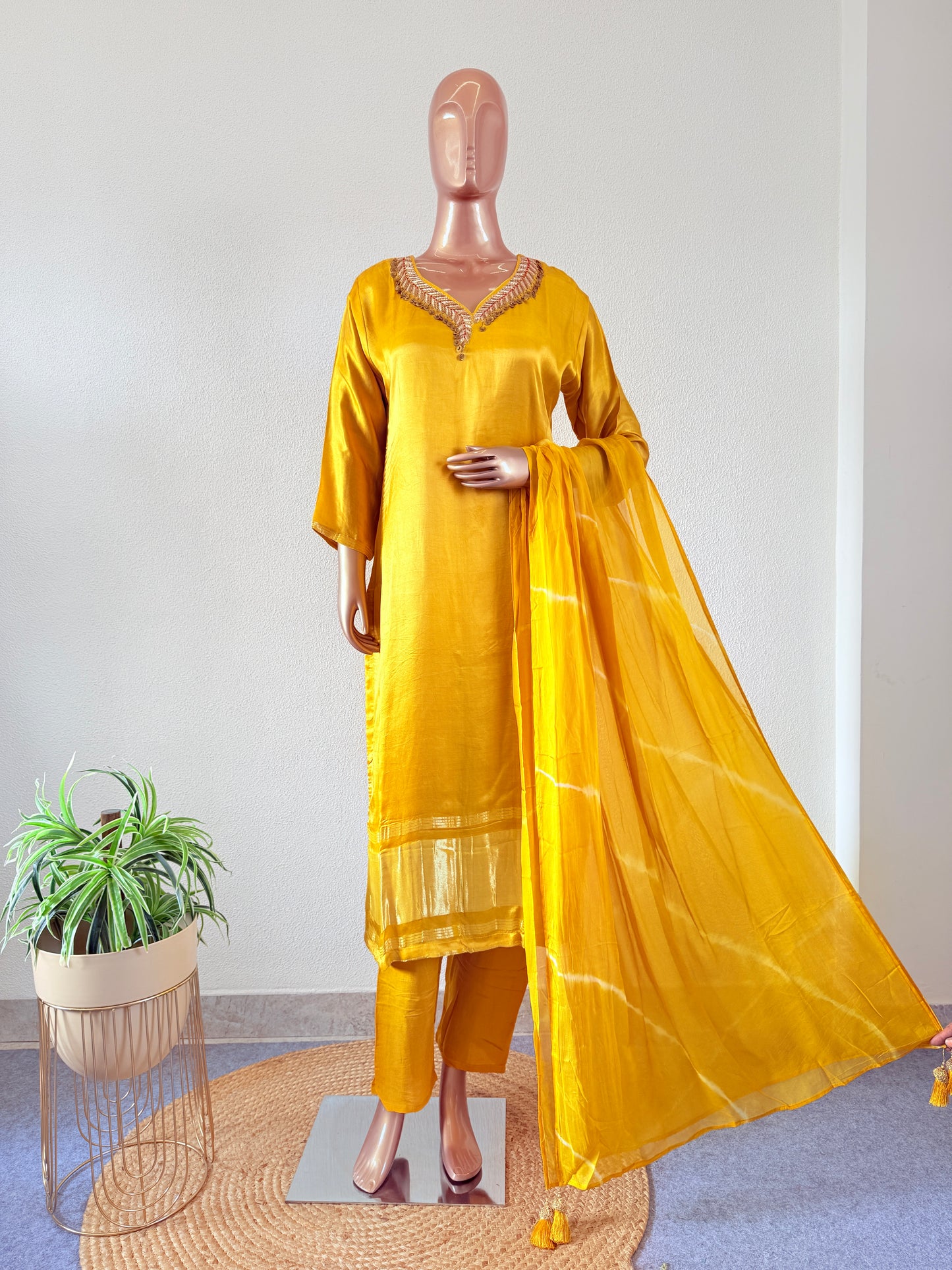 Gajji Silk Lagdi Patta Suit Set with Lehariya Dupatta