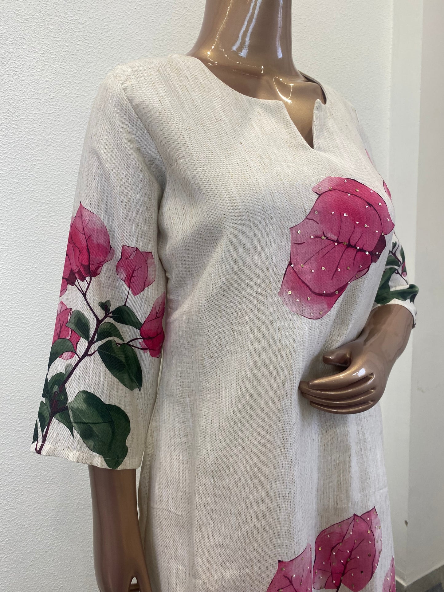 Linen Suit Set with Bougenvillia Flower Print