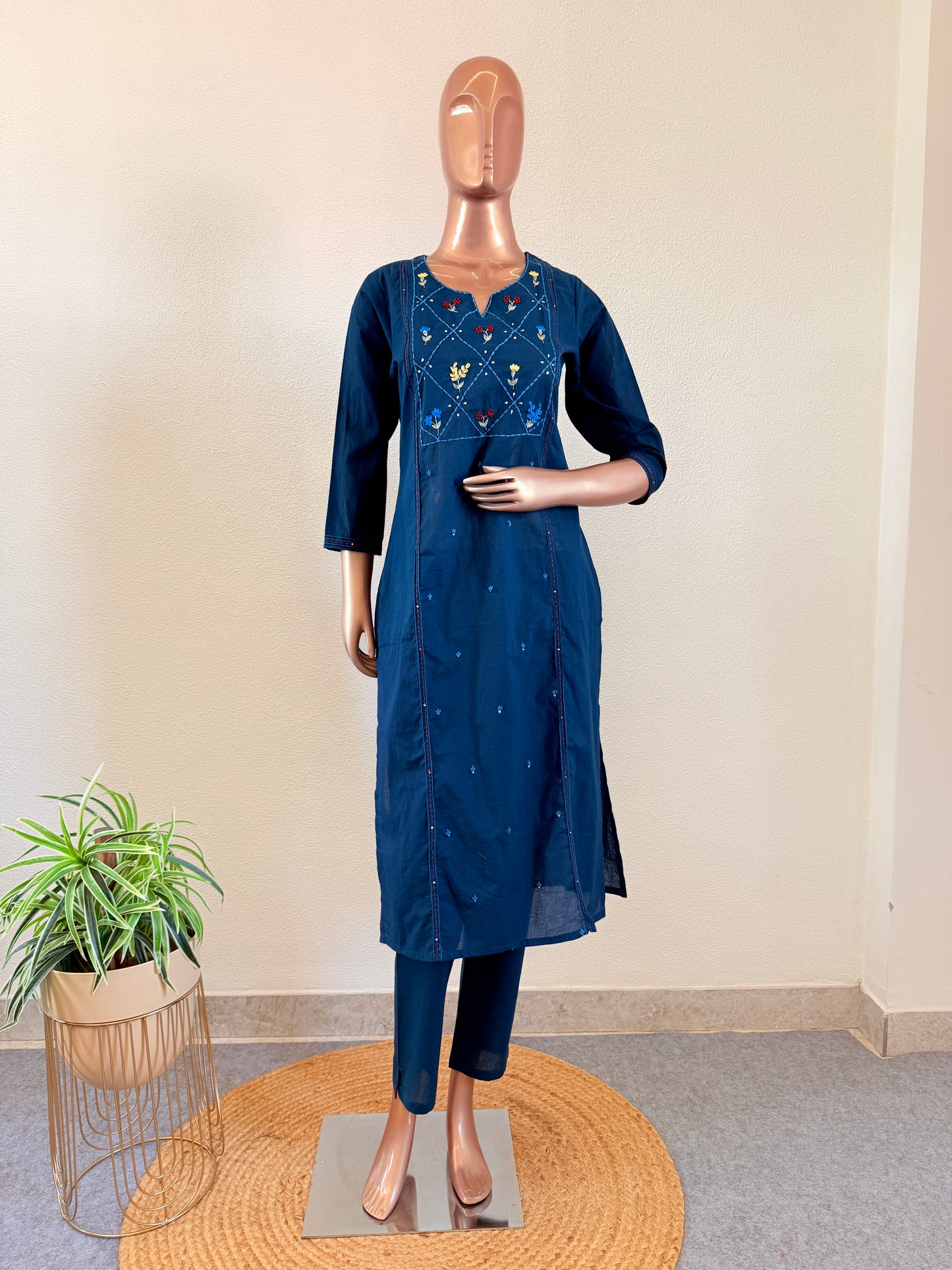 Cotton Suit with Handpainted Mul Dupatta