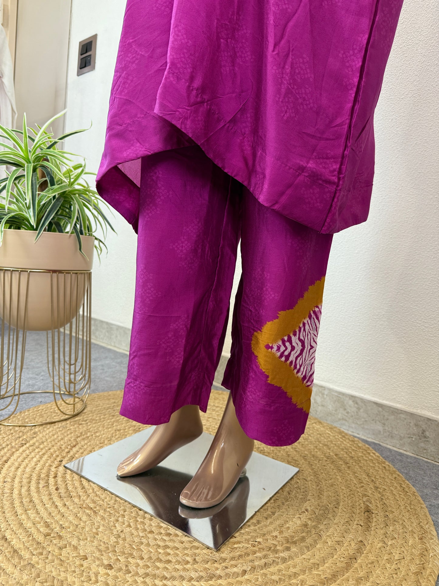 Premium Silk Kurta Pant set with Smoked Neckline- Wine