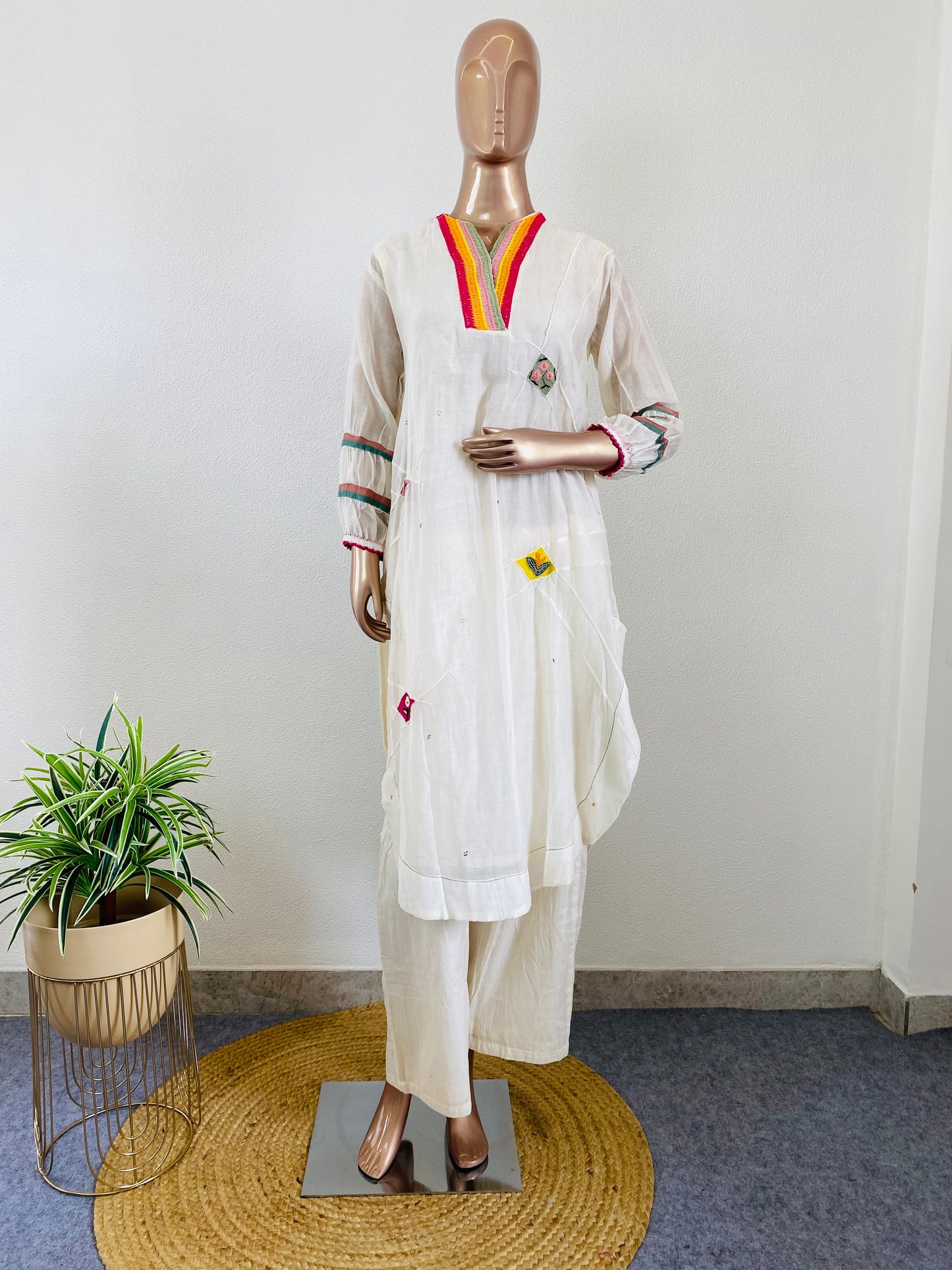 Embroidered Mul Chanderi Suit Set