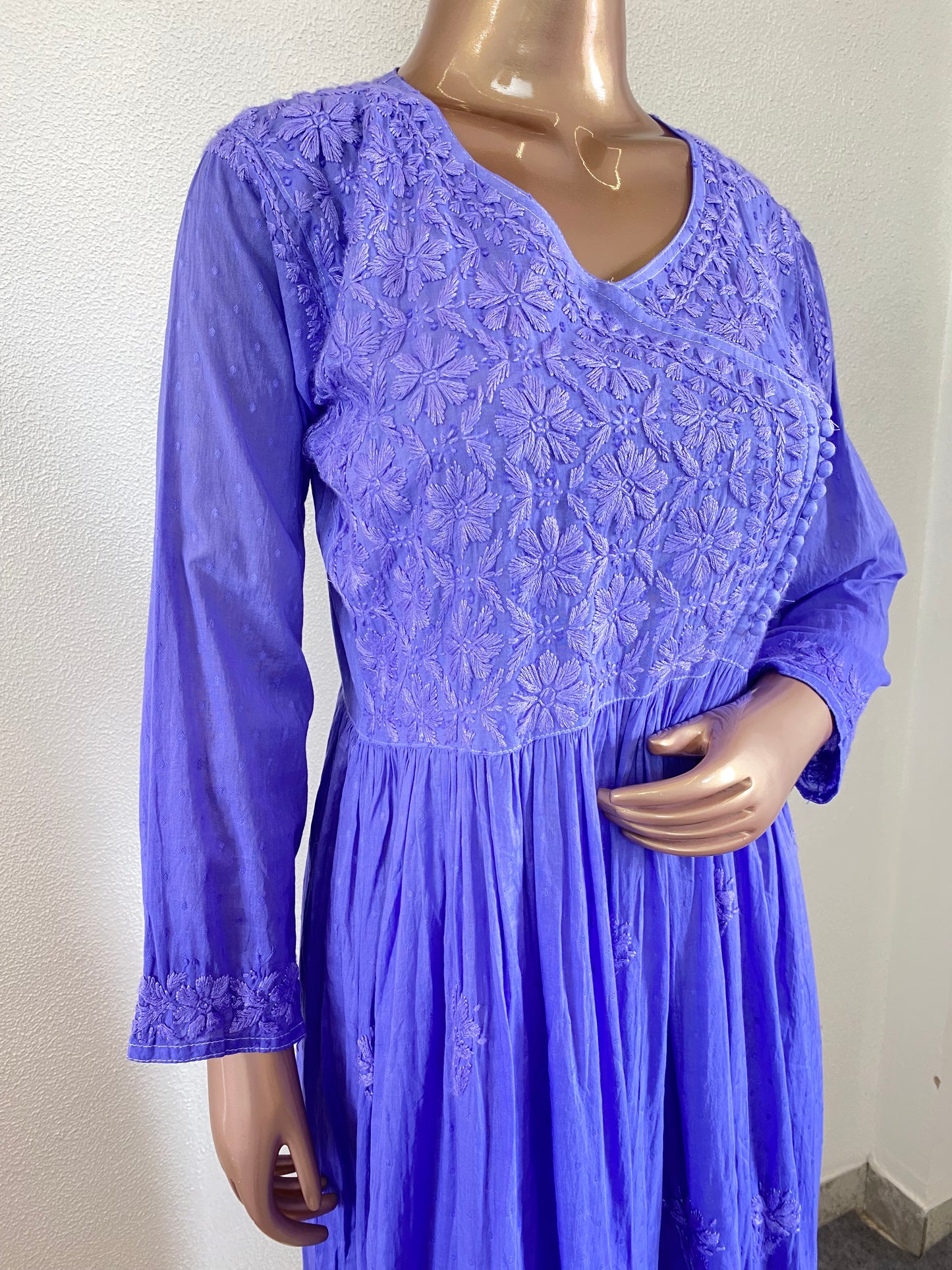 Dobby Cotton Chikankari Tunic - Purple