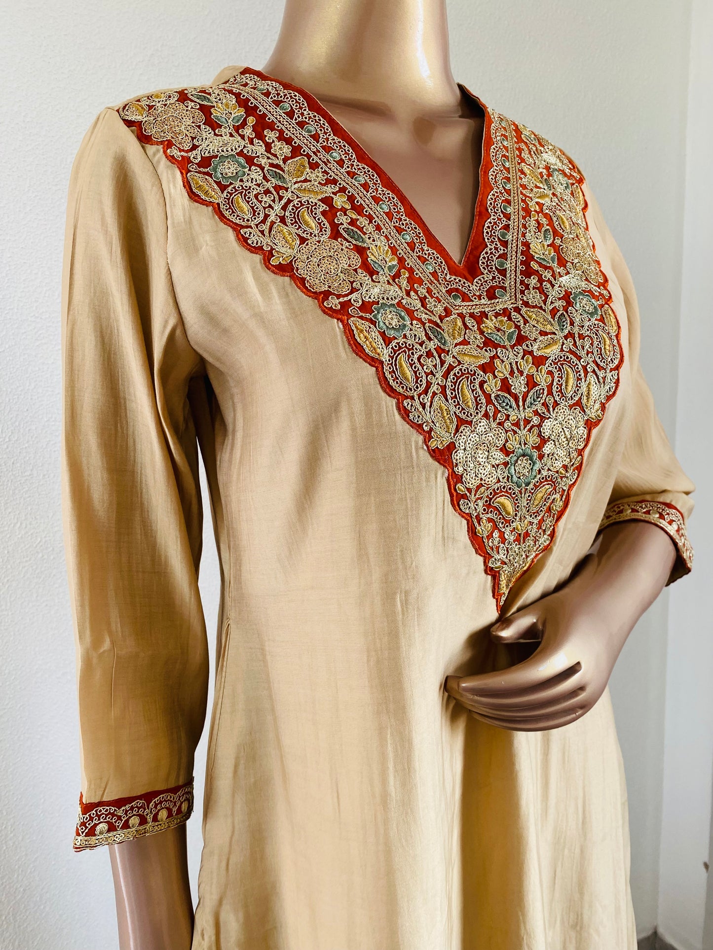 Embroidered Neck Muslin Suit with Contrast Dupatta
