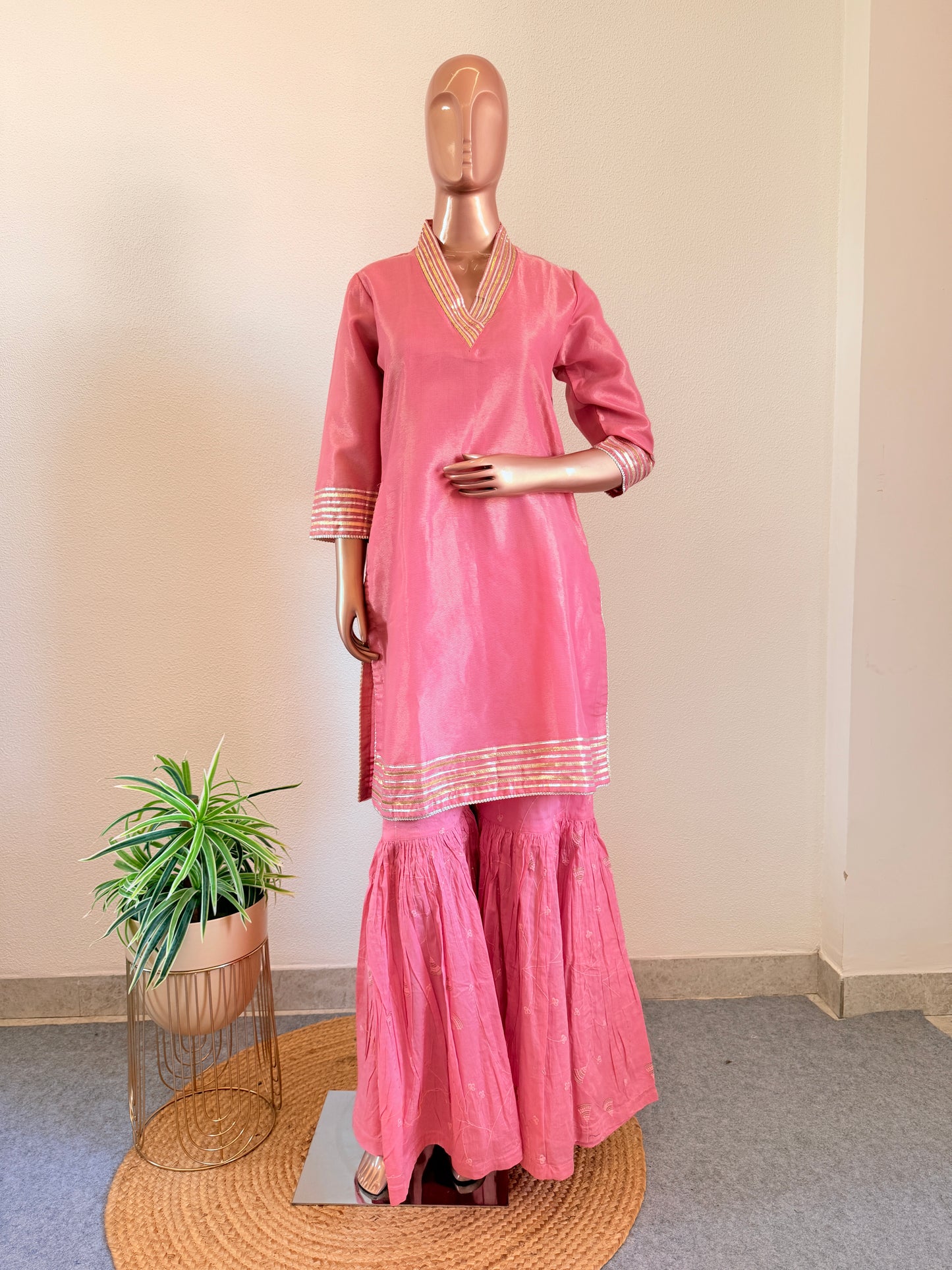 Tissue Suit with Mul Cotton Sharara & Organza Dupatta