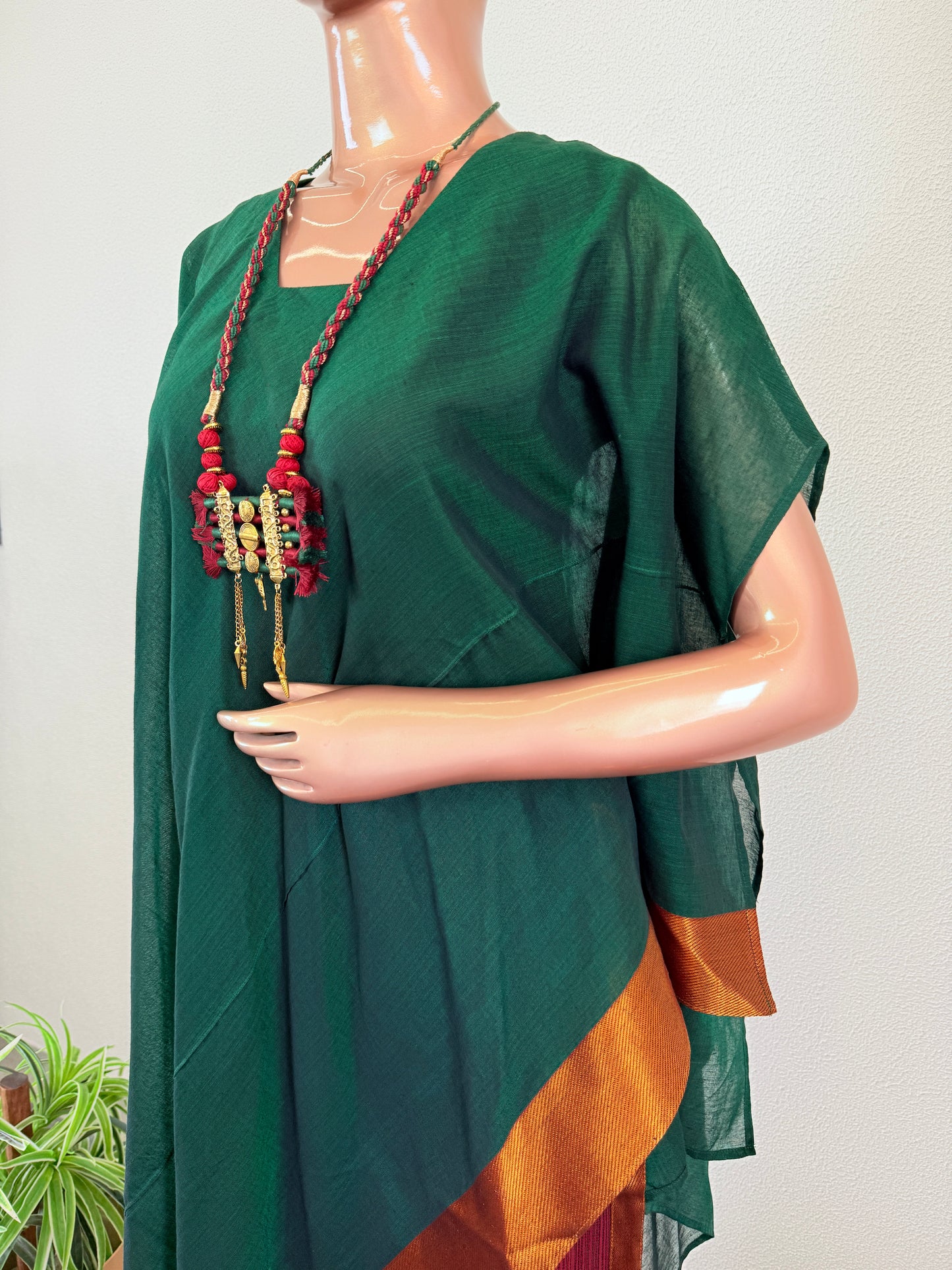 South Cotton Kaftan And Pant Set- Green
