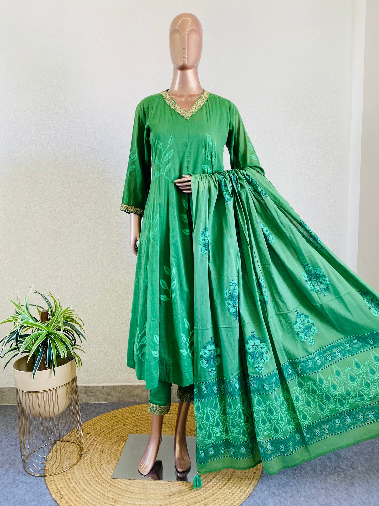 Hand Block Print Mul Cotton Anarkali Suit Set