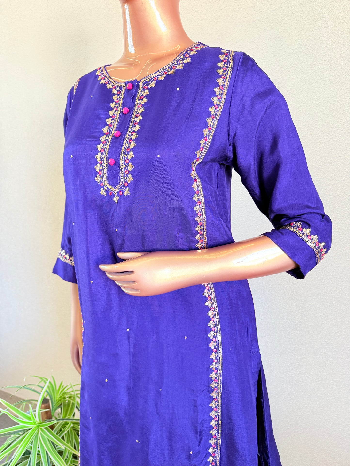 Sequin Work Dola Silk Suit with Sharara & Organza Dupatta