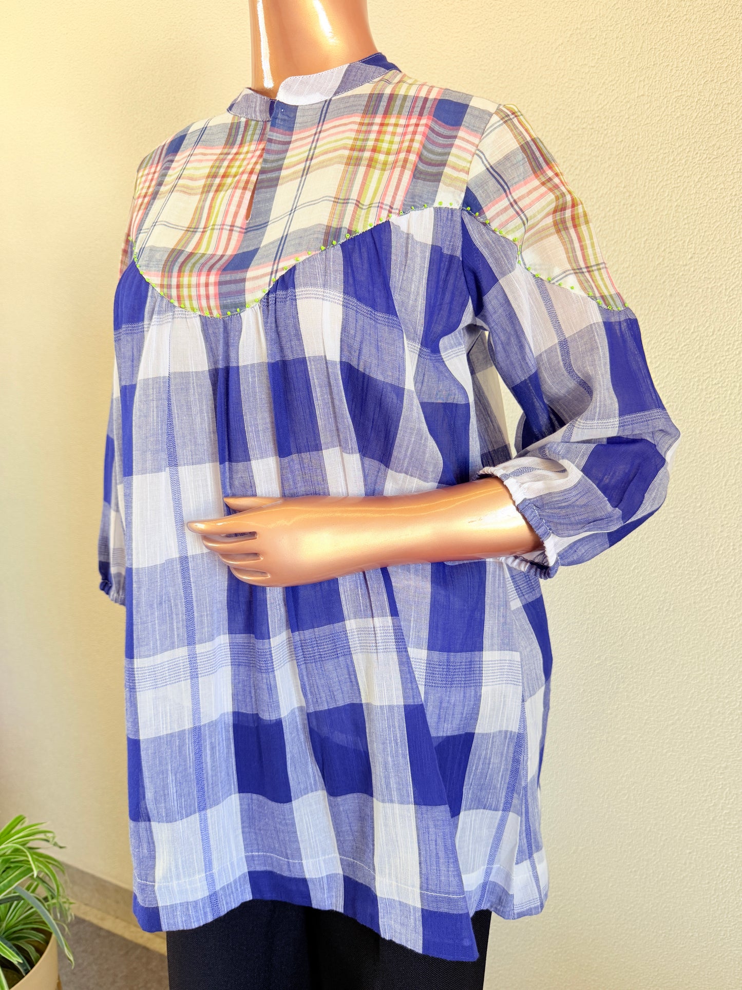 Checks print Handloom Mul Cotton Top