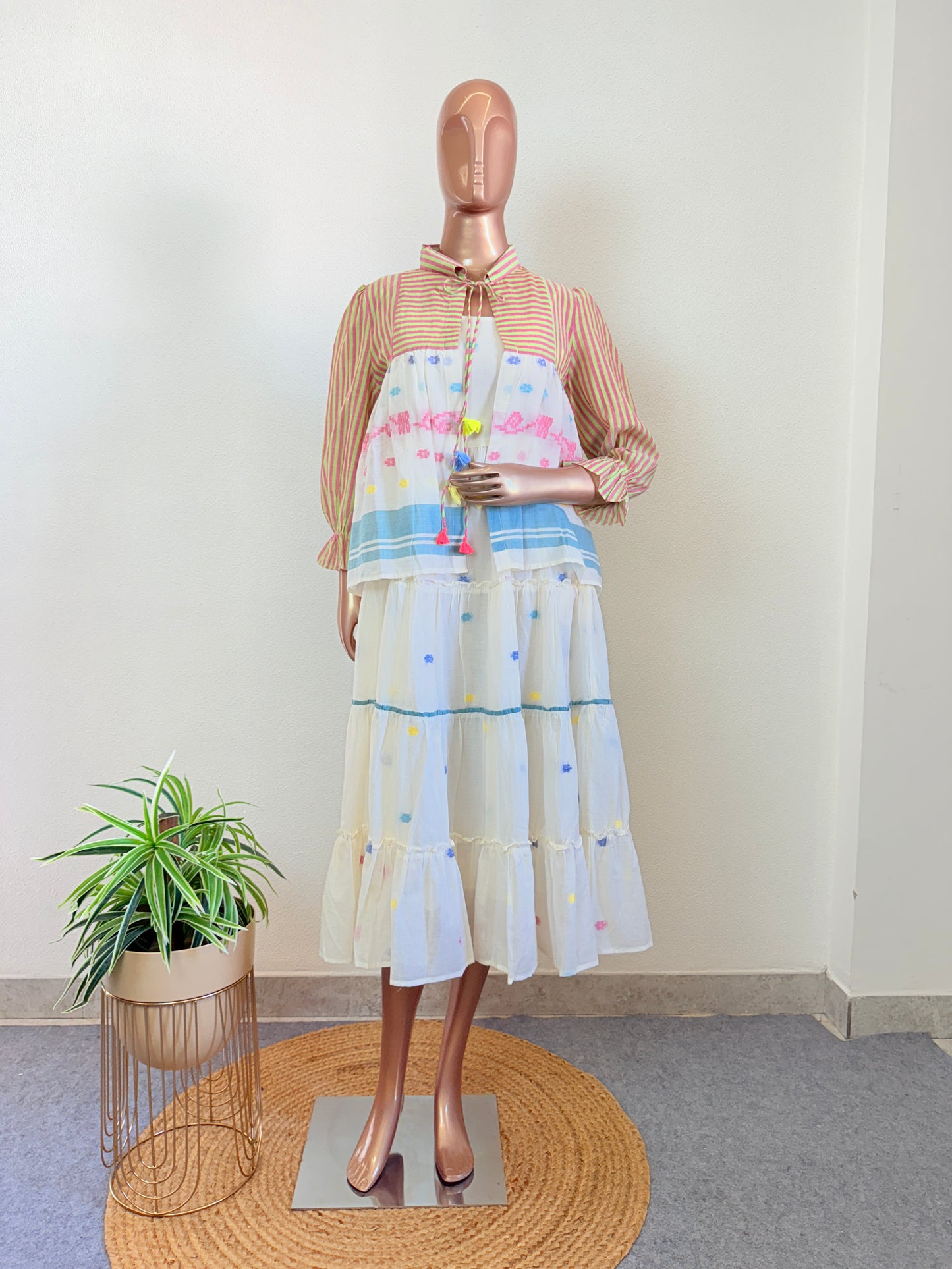 Handloom Jamdani Tunic & Jacket Set