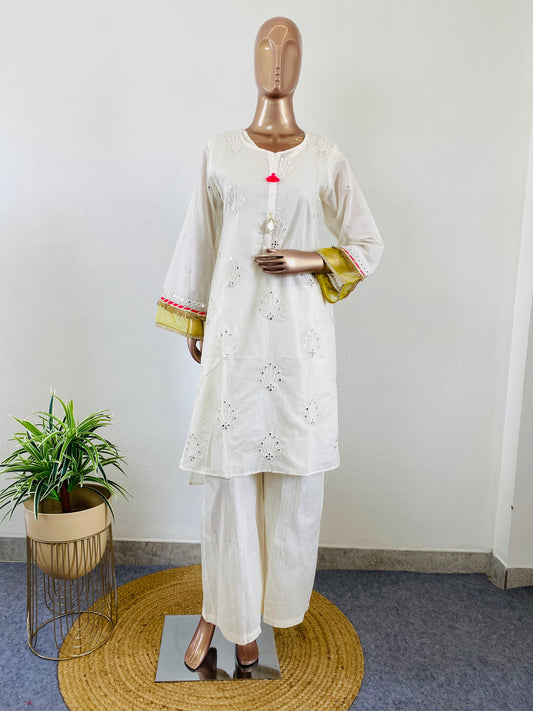 Pichwai Artwork Kora Cotton Kurta Pant Set