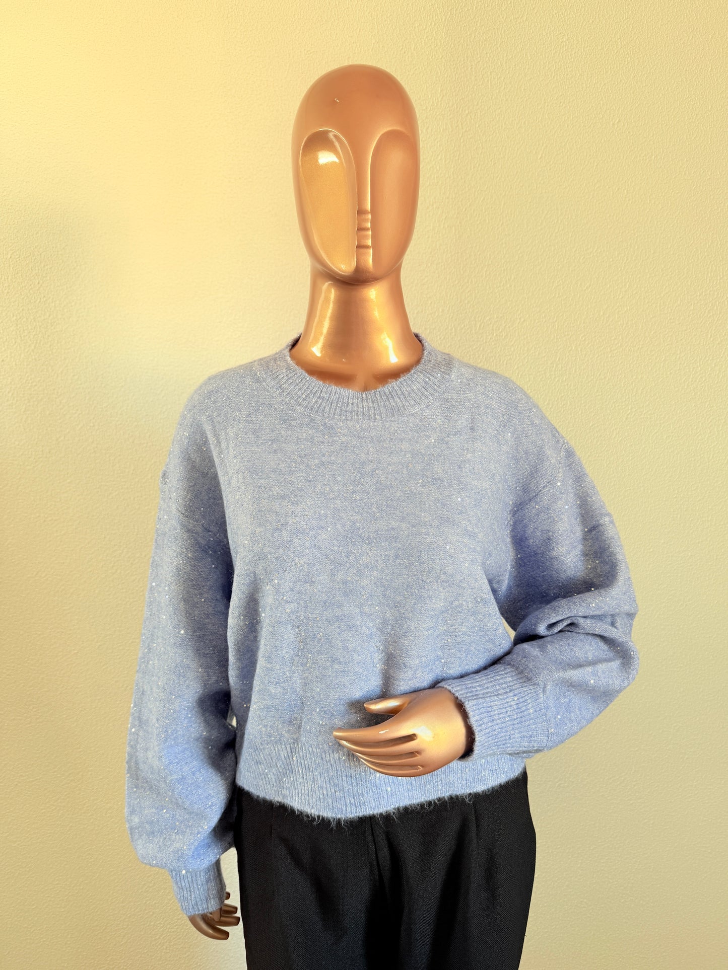 Knitted Woollen Top with Shimmer & Sequin Detail - Blue