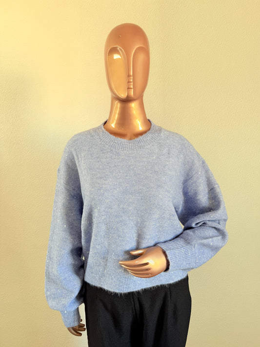 Knitted Woollen Top with Shimmer & Sequin Detail - Blue
