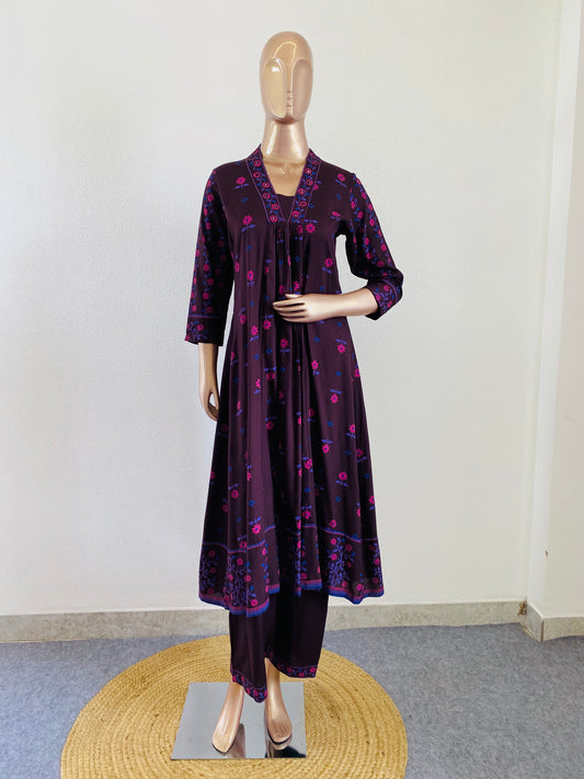 Printed Rayon Frock Kurta Pant Set