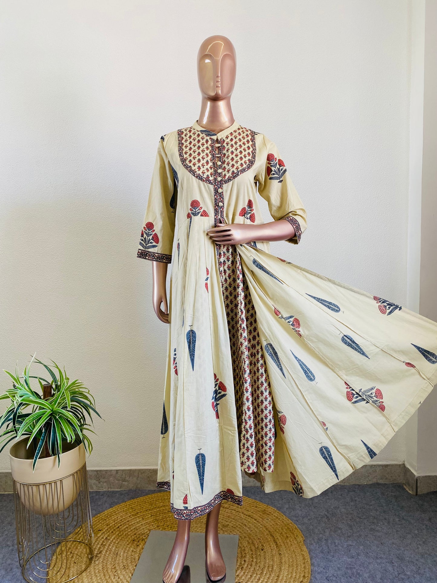 Block Print Flared Double Layer Tunic with Dupatta