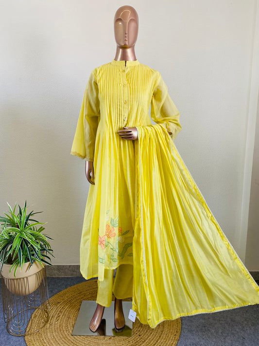 Appliqué Work Semi Mul Chanderi Suit Set