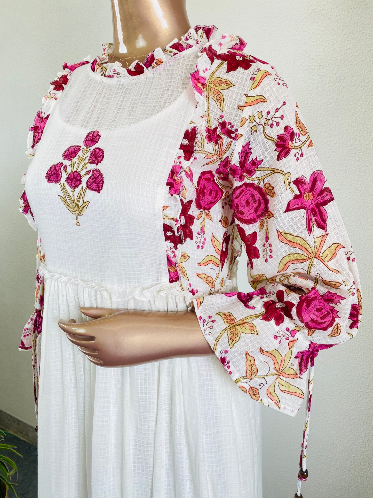 Handblock Printed Pure Kota Doria Tunic- Pink