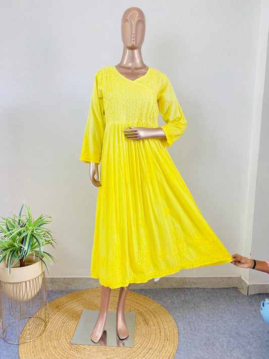 Dobby Cotton Chikankari Tunic - Yellow