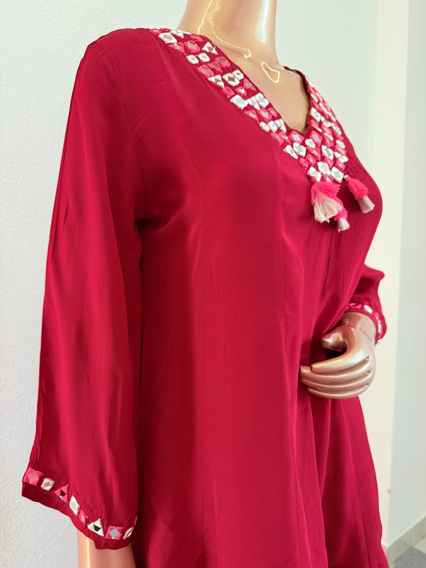 Crepe Short Anarkali Suit Set with printed Chiffon Dupatta