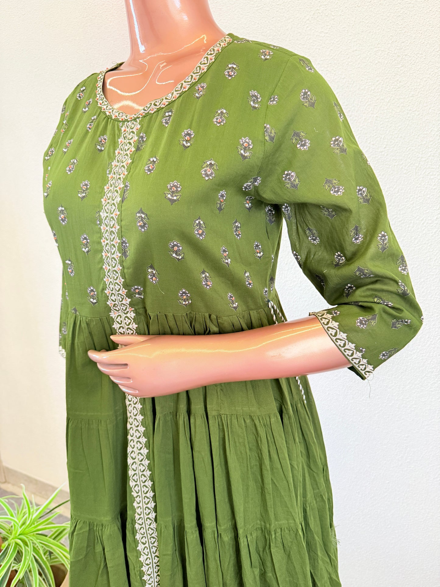 Block printed Cotton Tiered Pattern Frock suit set