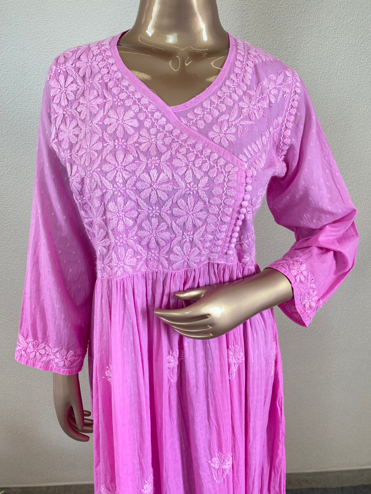 Dobby Cotton Chikankari Tunic - Pink