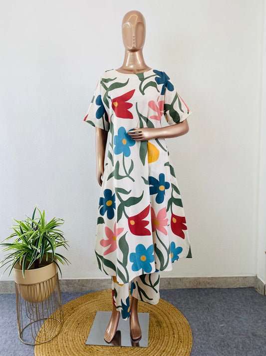 Floral Print Cotton Flex A-line Suit