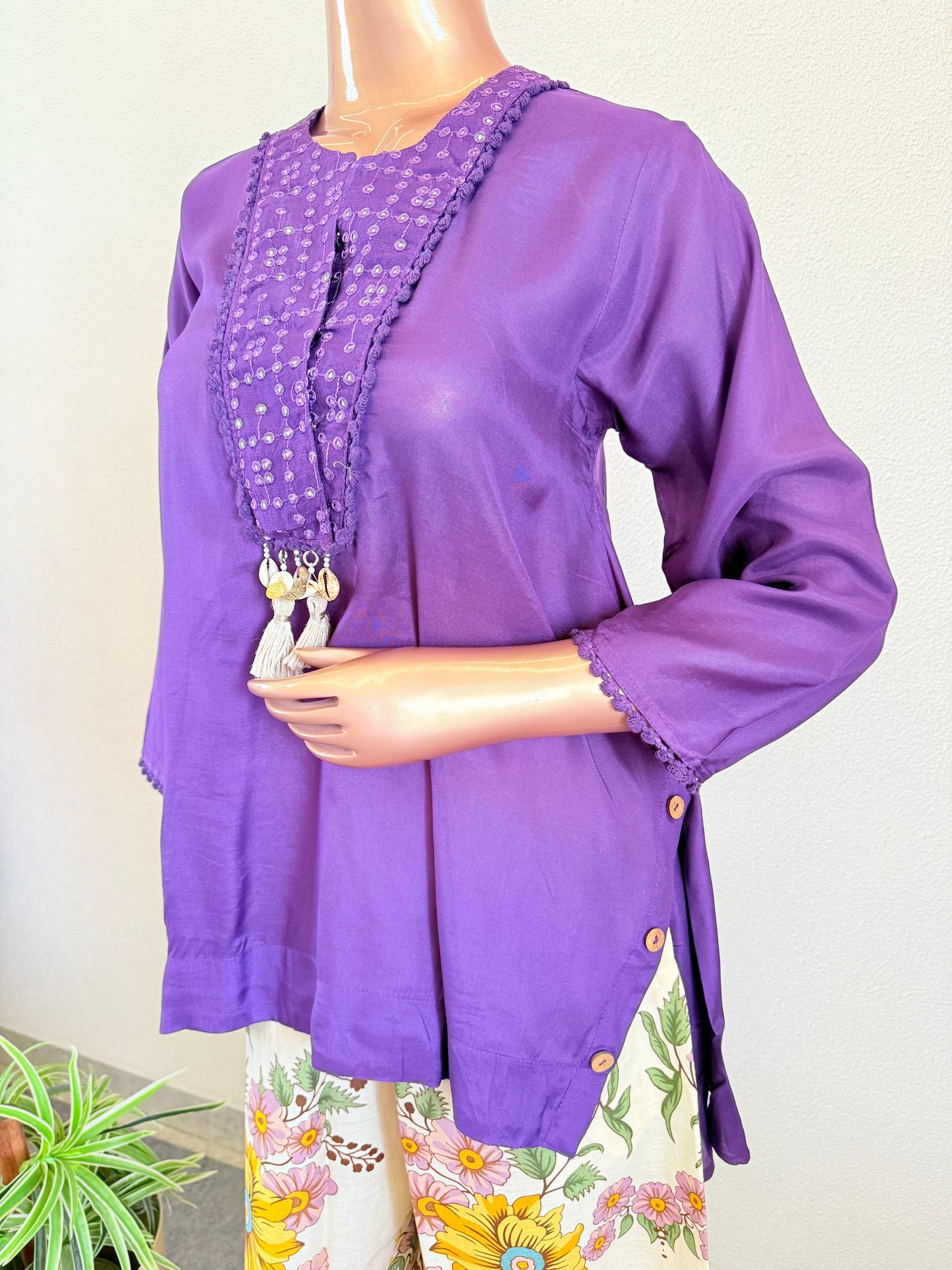 Lavender Mist High-Low Tunic and Flared Palazzo Set