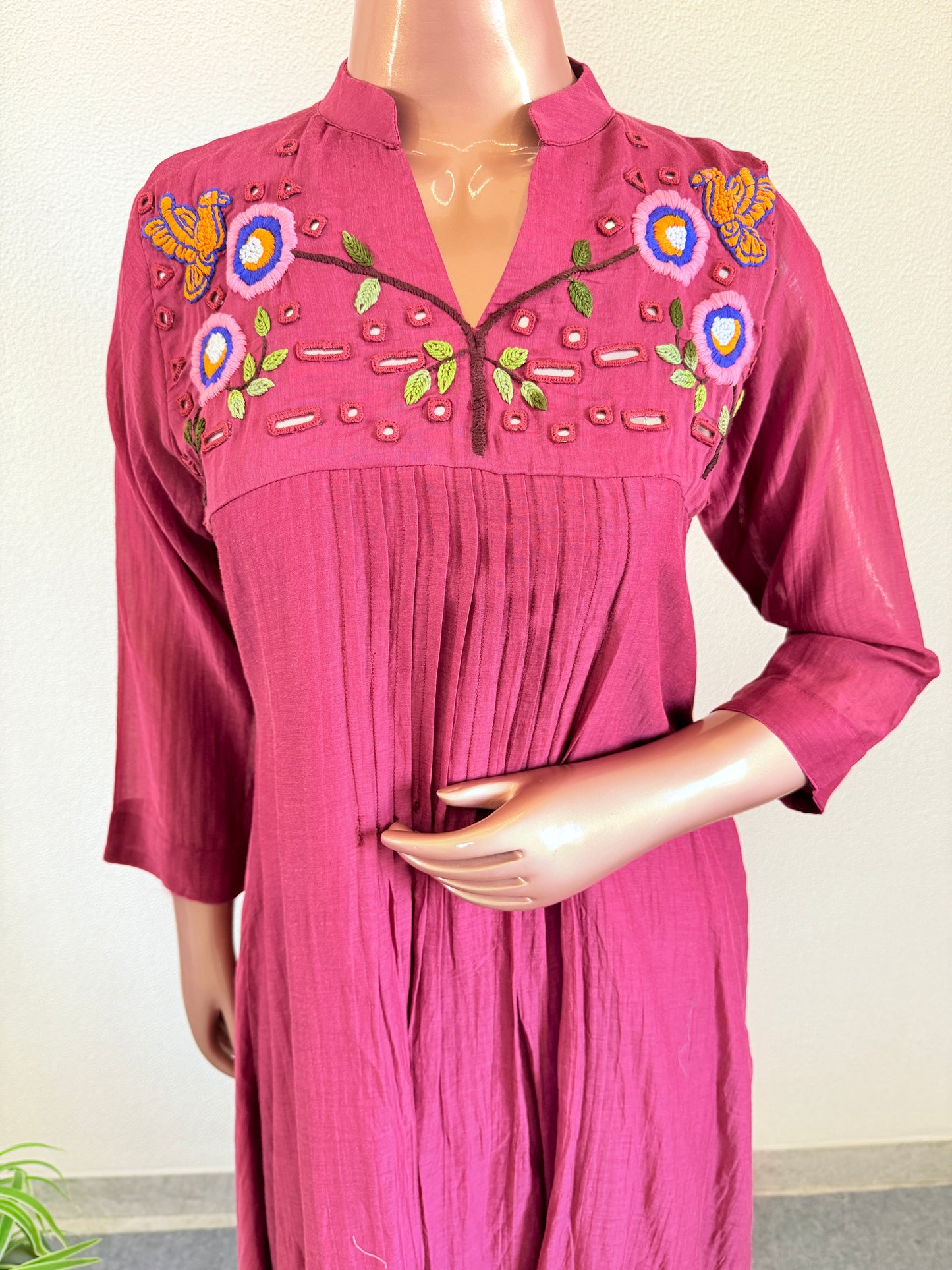 Hand embroidered Mul Chanderi Frock Suit